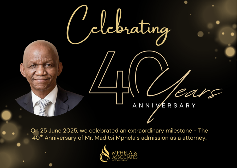 Maditsi Mphela's 40th anniversary admission as an attorney.